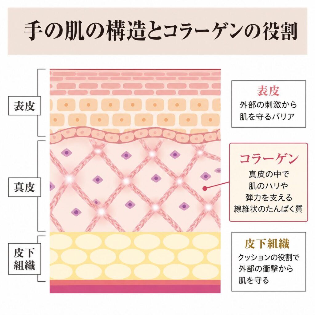 手の皮膚の断面図（3層構造）