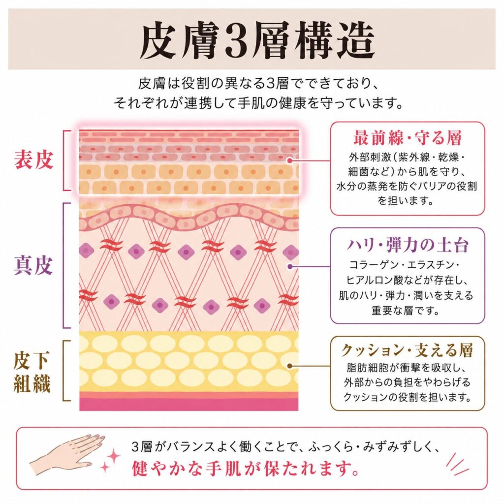 肌のいちばん外側にある表皮の位置を示す図