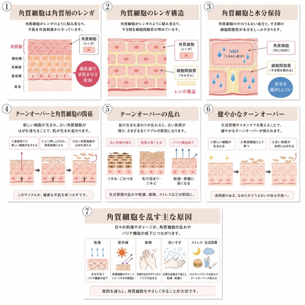 角質層を構成する角質細胞の位置と役割を示す図