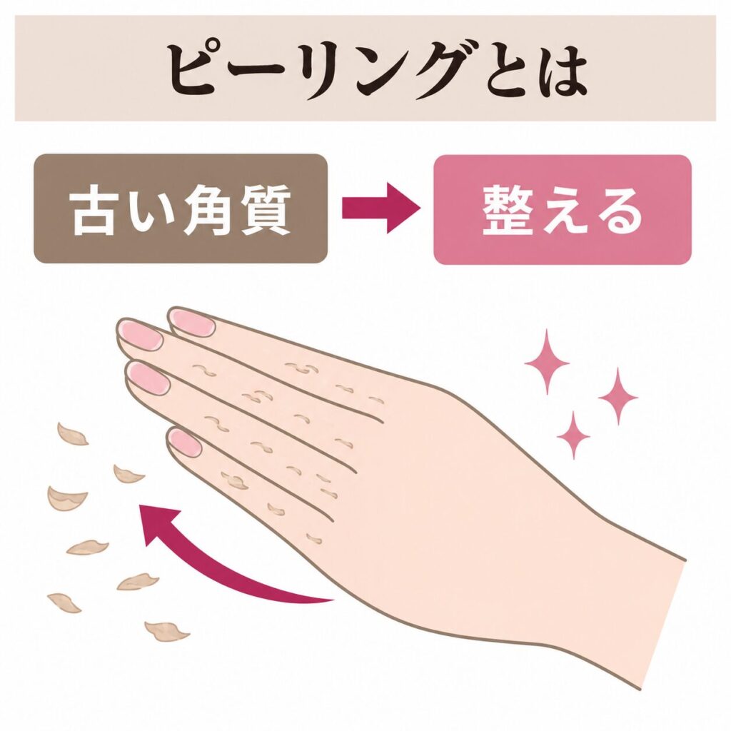 ピーリングが古い角質を整えるケアであることを示す図