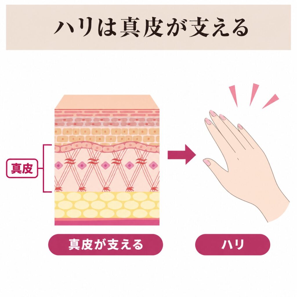真皮がハリを支える関係を示す図