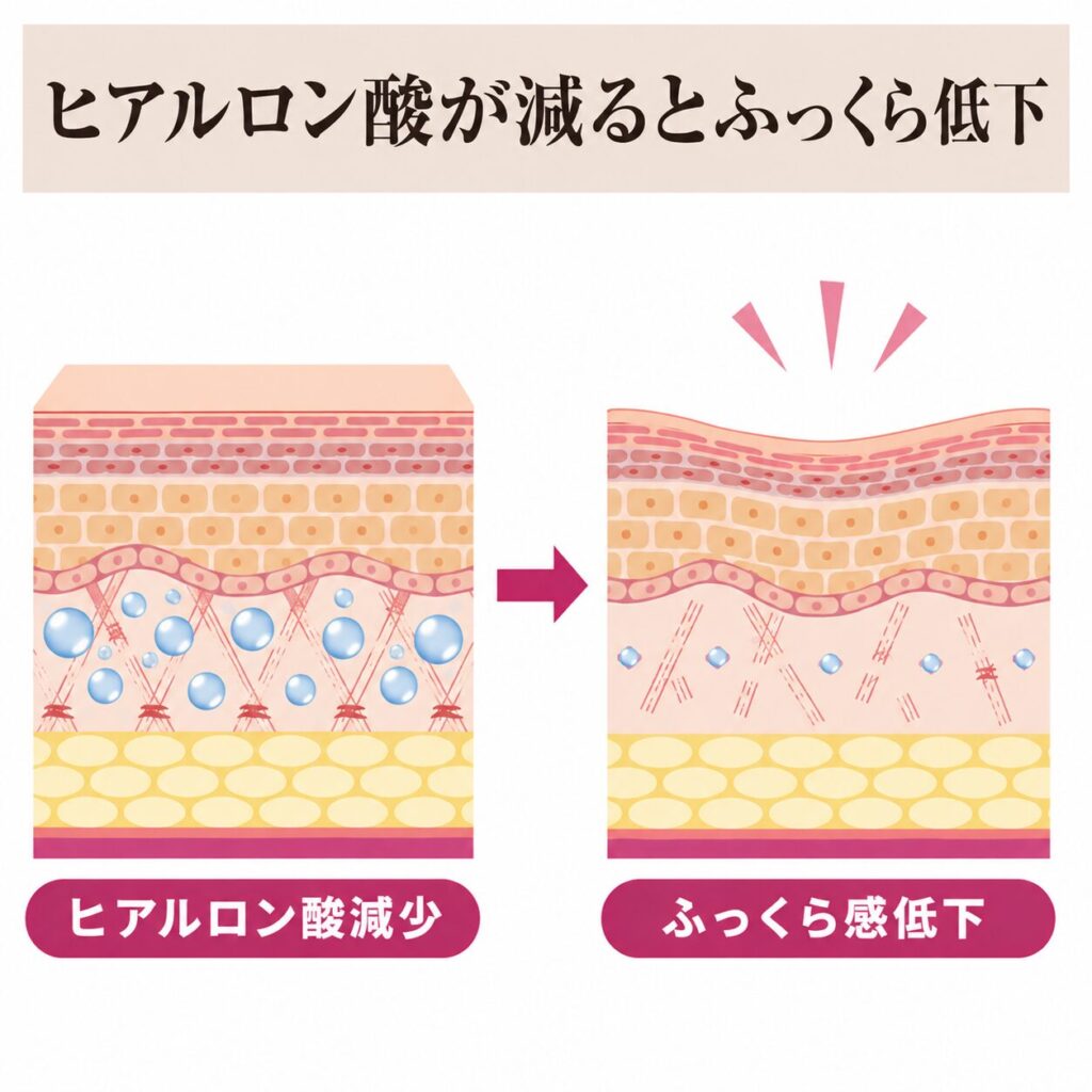 ヒアルロン酸減少からふっくら感低下につながる図