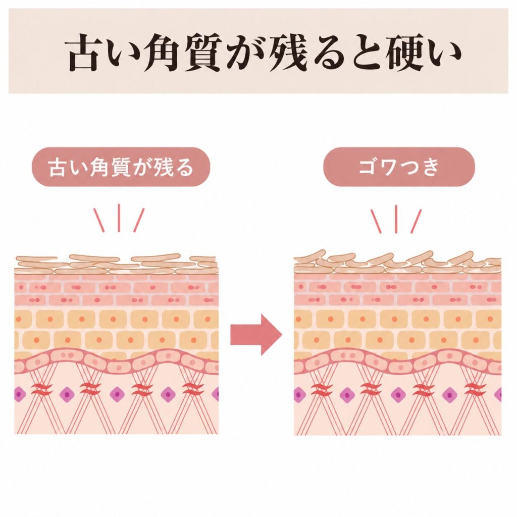 古い角質が残ってゴワつきにつながる図