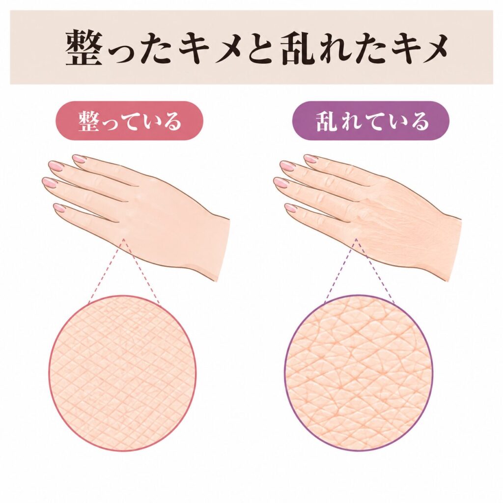 整ったキメと乱れたキメの違いを示す図