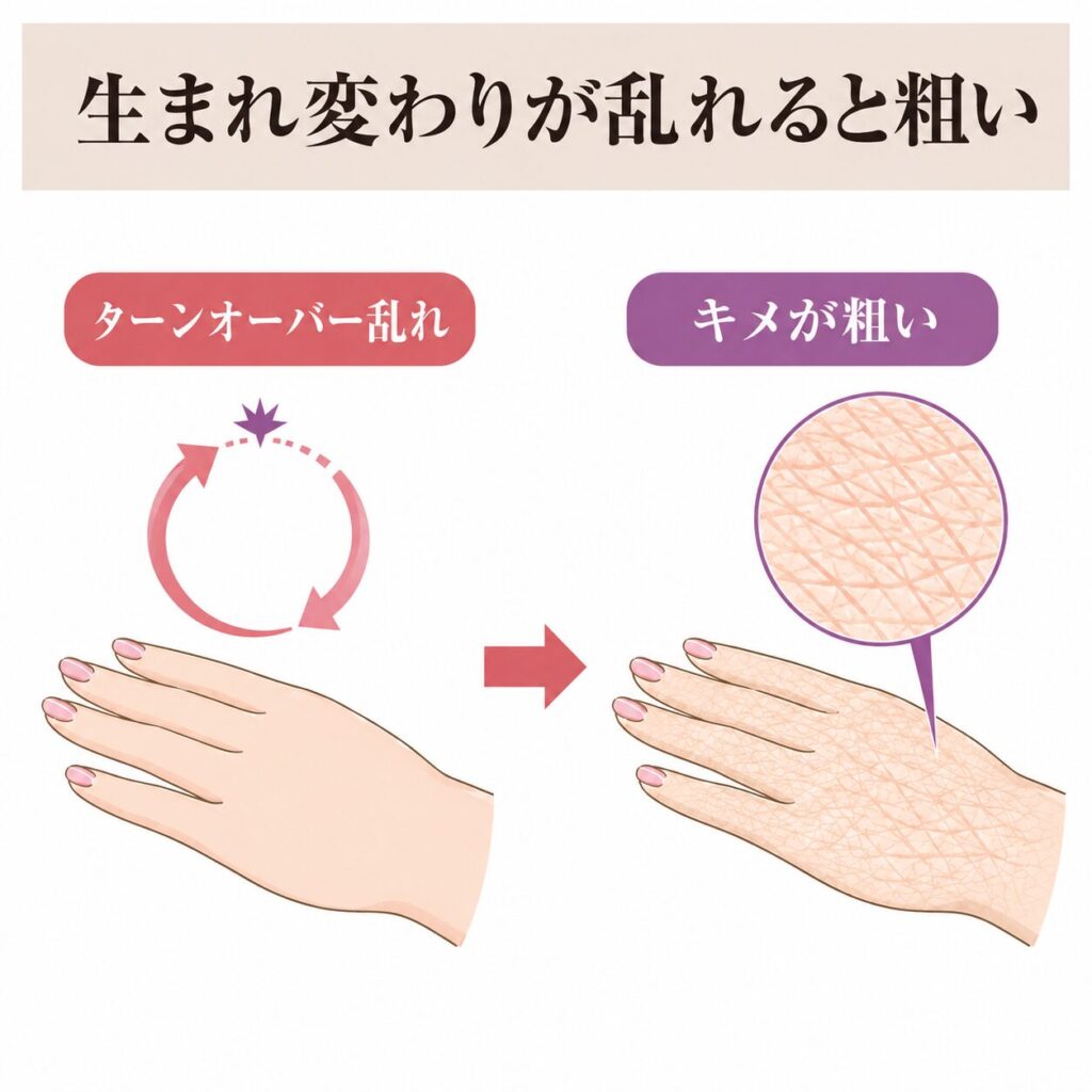 ターンオーバーの乱れからキメが粗くなる図