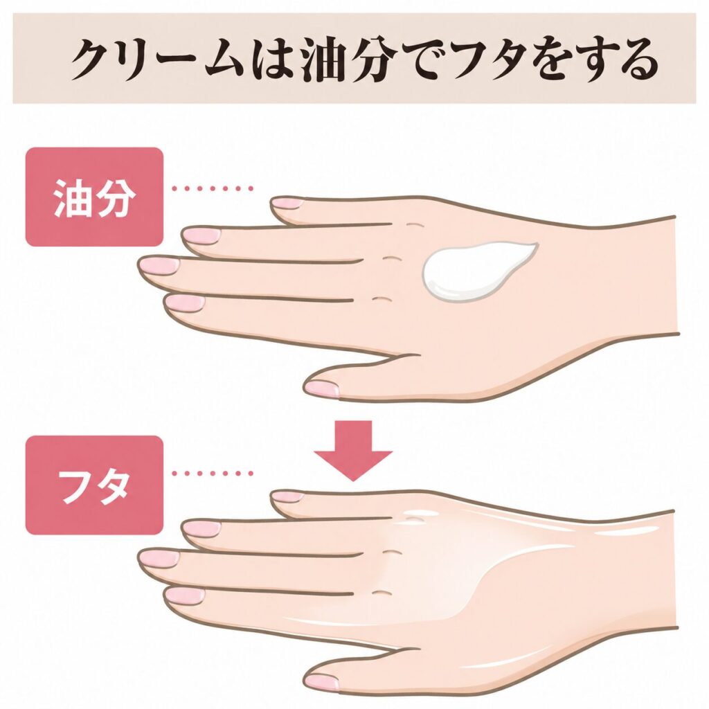 ハンドクリームが油分でフタをする図