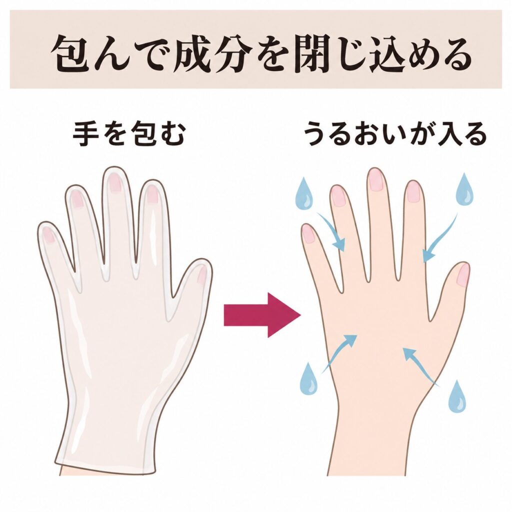 ハンドパックが集中保湿を行う仕組みの図