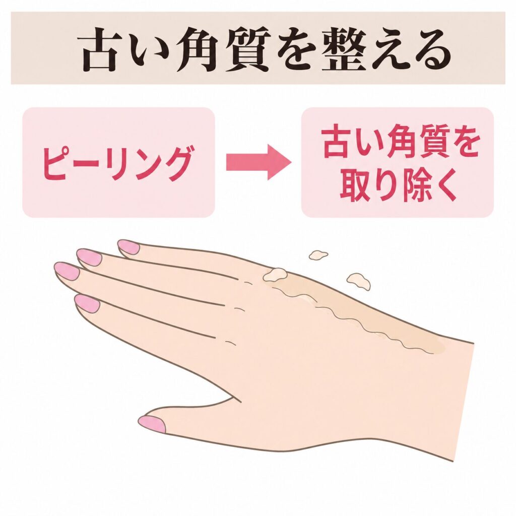 ピーリングが古い角質を整える役割の図