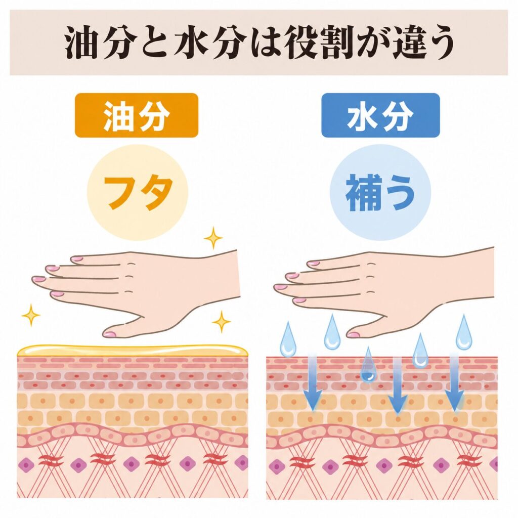 油分と水分の役割の違いを示す図