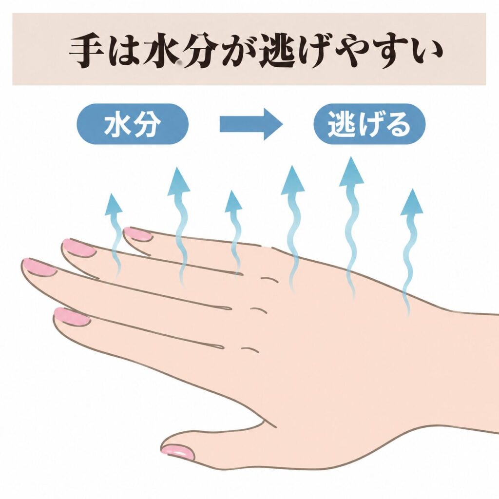 手から水分が逃げやすい図