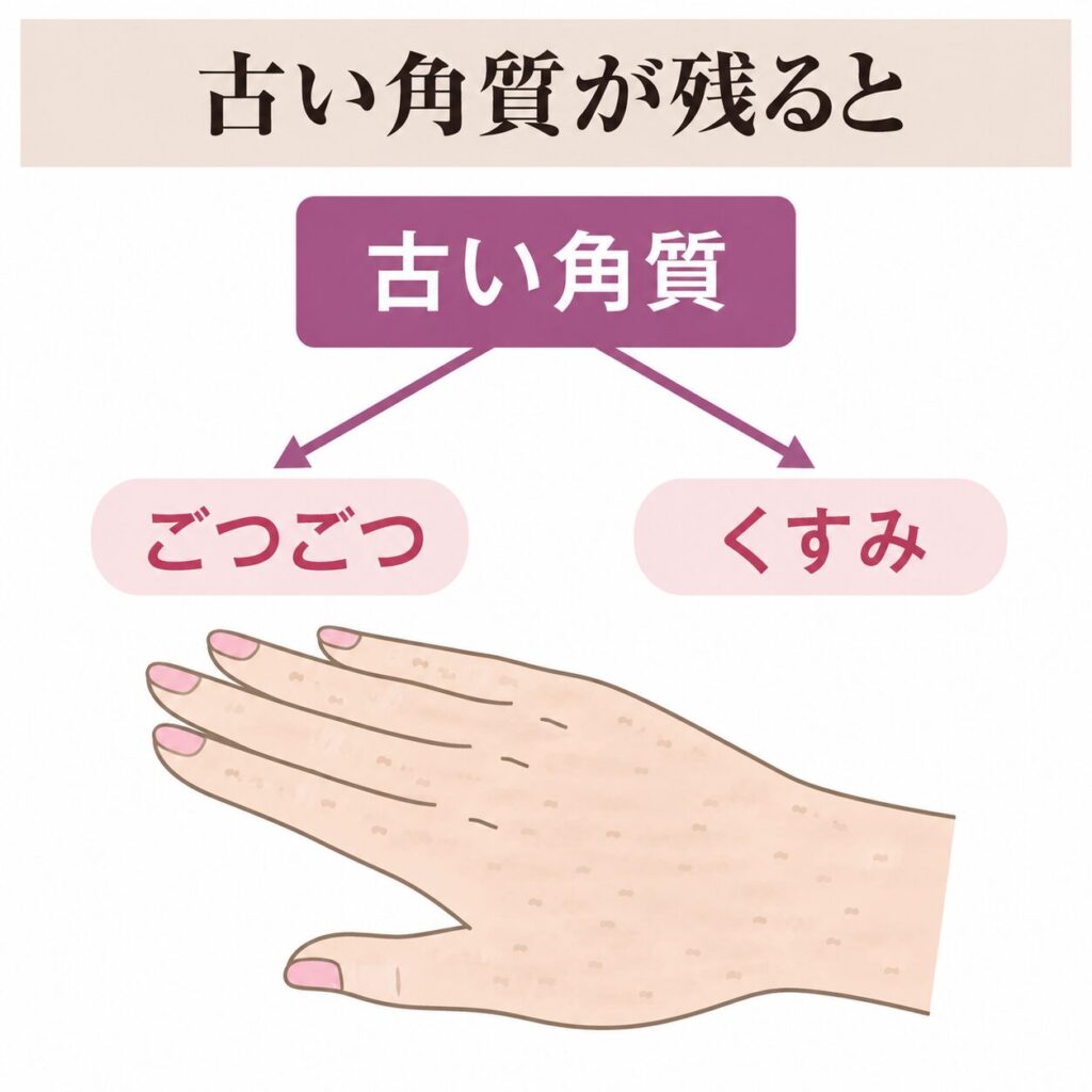 古い角質が残ると手肌に起こりやすい変化の図