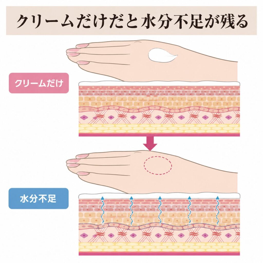 クリームだけでは水分不足が残る図