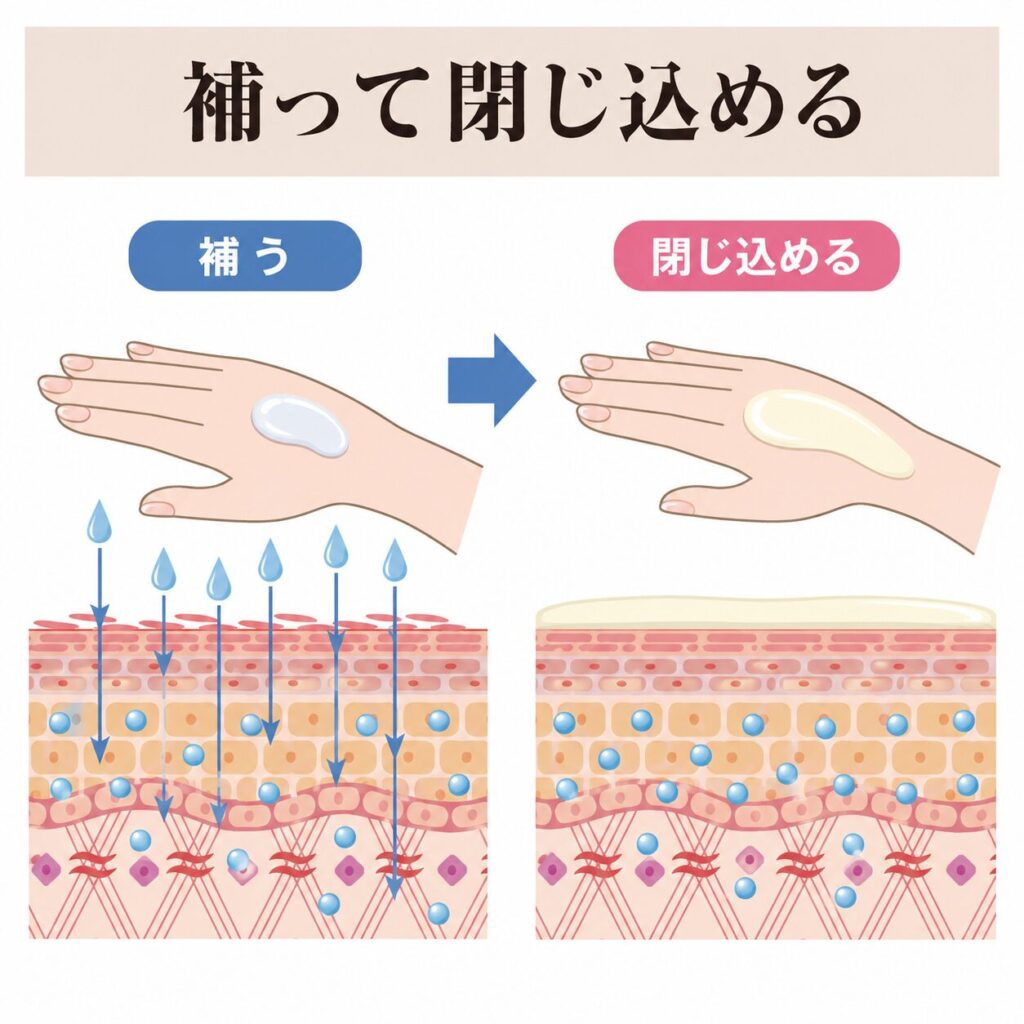 うるおいを補って閉じ込める保湿の図