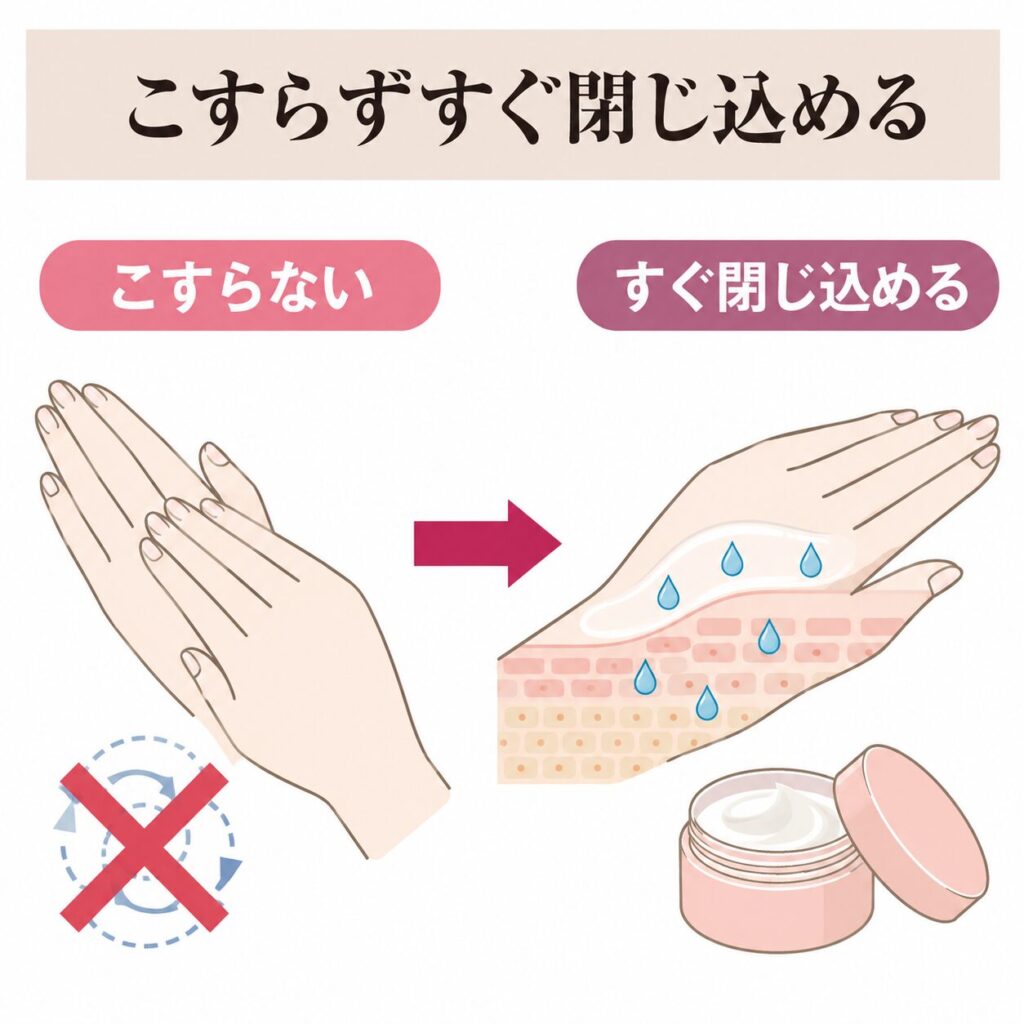 手に化粧水を使う注意点の図