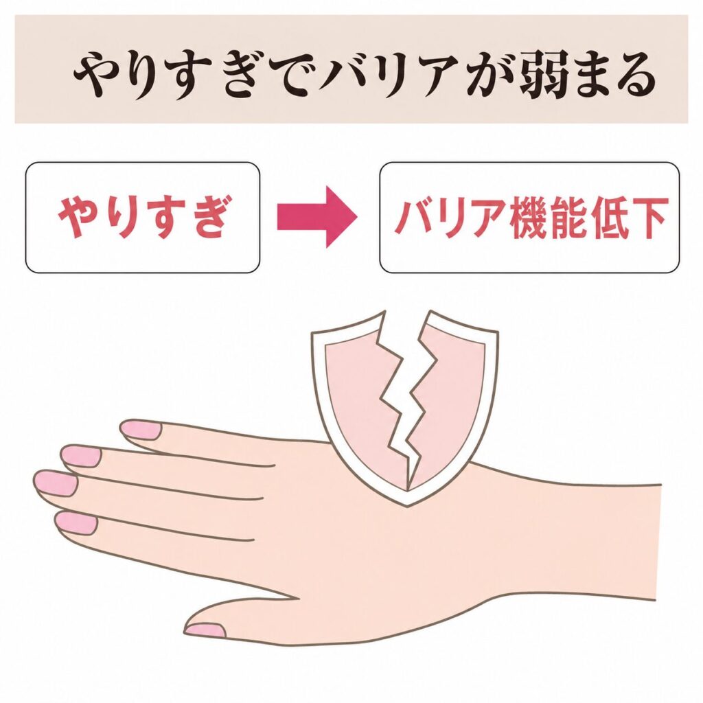 ピーリングのやりすぎでバリア機能が弱まる図