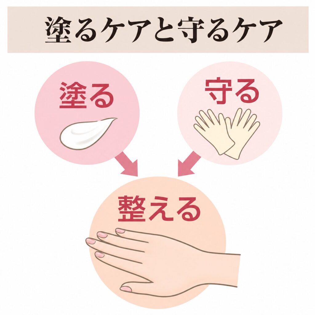 塗るケアと守るケアの両方が必要である図