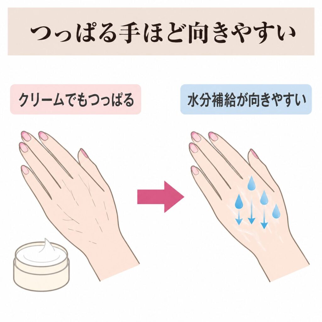 手に化粧水を使う注意点の図