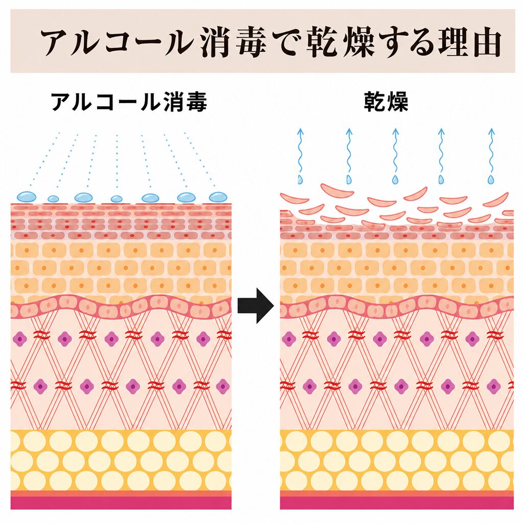 アルコール消毒から乾燥につながる図