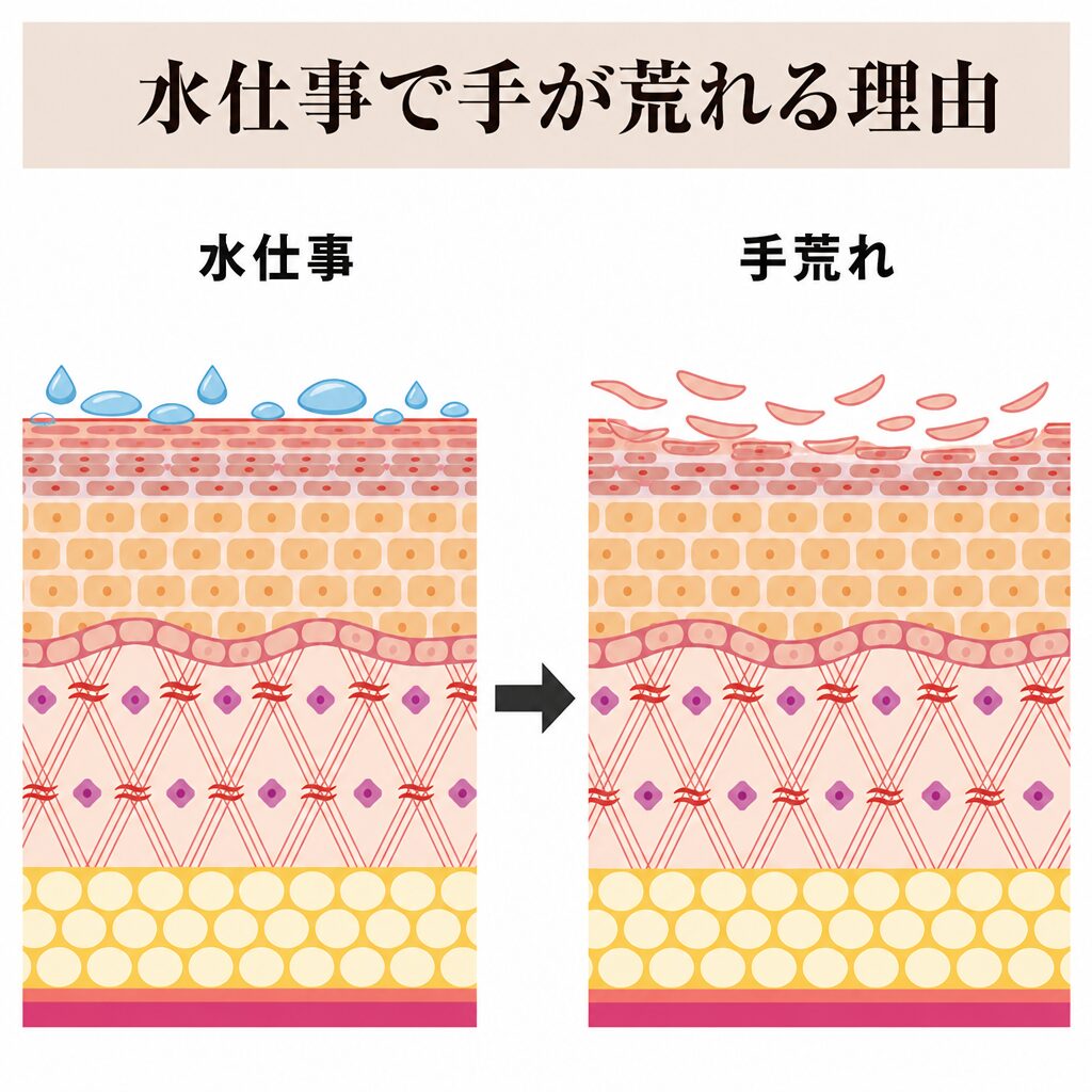 水仕事から手荒れにつながる図