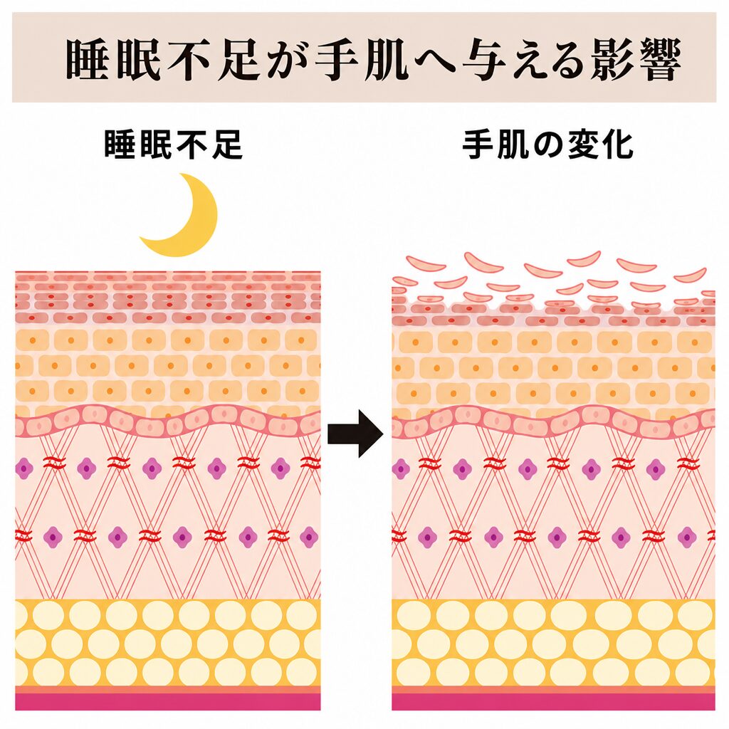 睡眠不足から手肌の変化につながる図