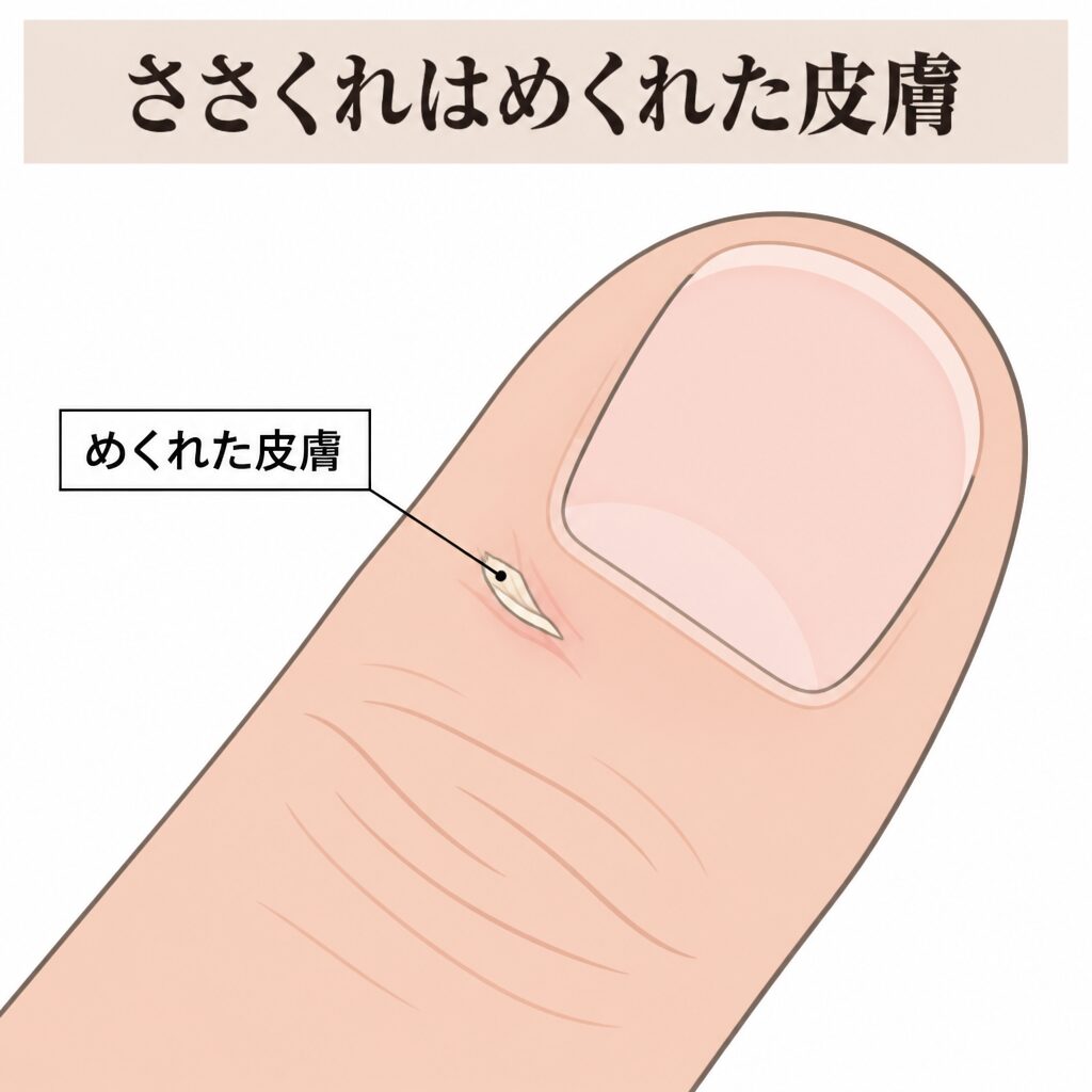 指先まわりの皮膚がめくれるささくれを示す図