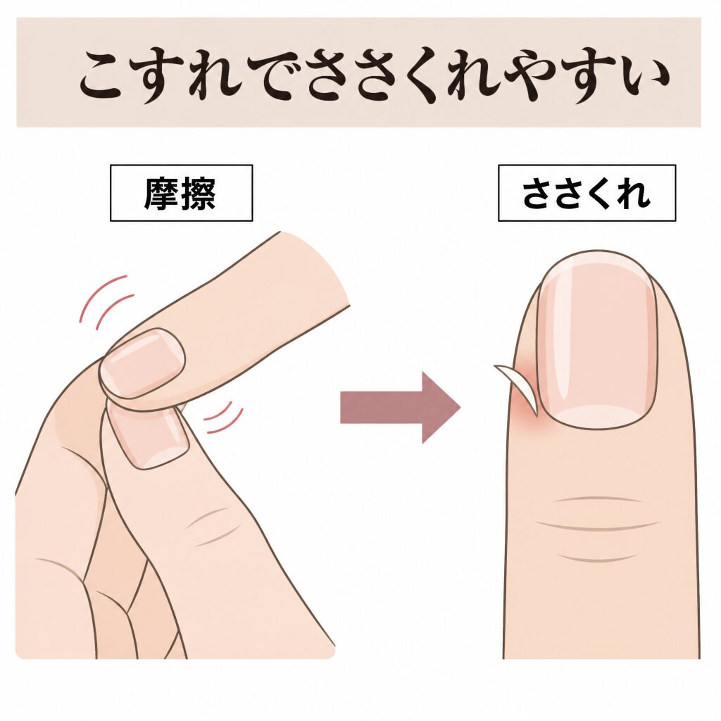 摩擦からささくれにつながる図