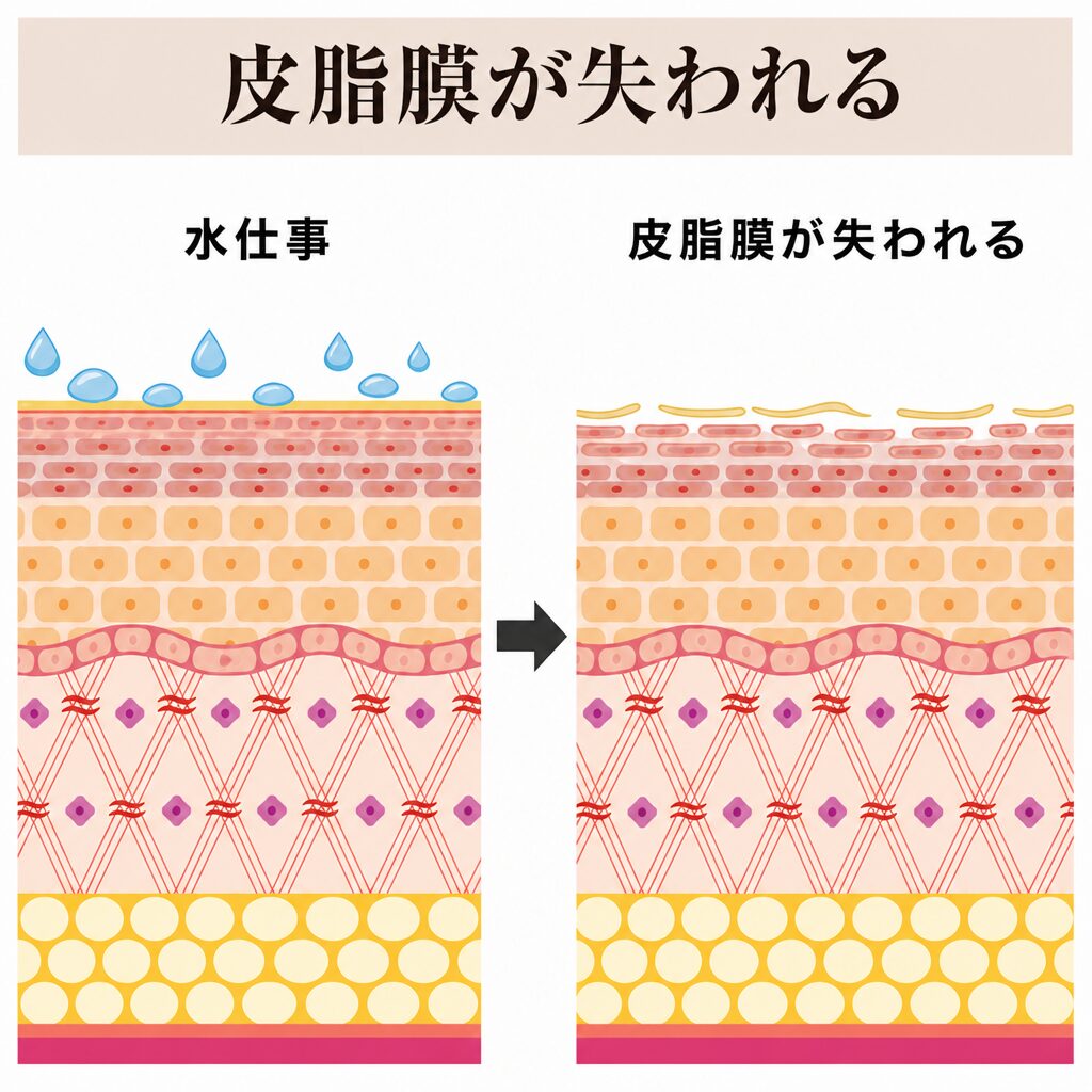 皮脂膜が失われる図
