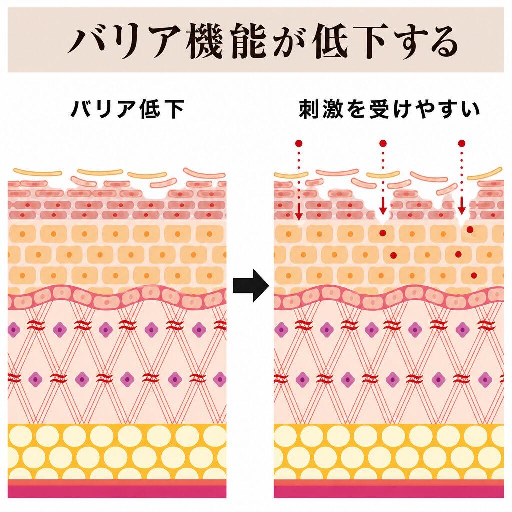 バリア機能低下で刺激を受けやすくなる図