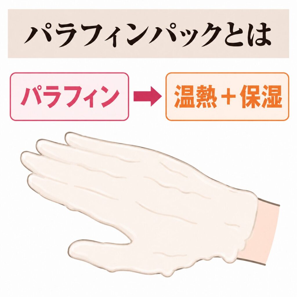 パラフィンパックが温熱と保湿を同時に行うケアであることを示す図
