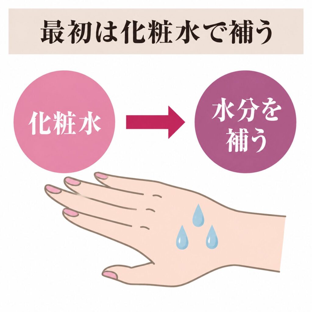 最初に化粧水で水分を補う図
