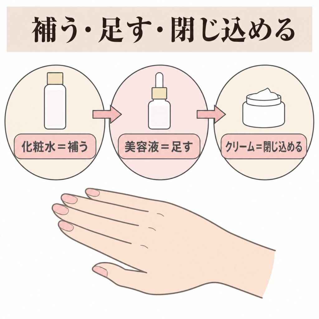 化粧水・美容液・クリームの役割分担図