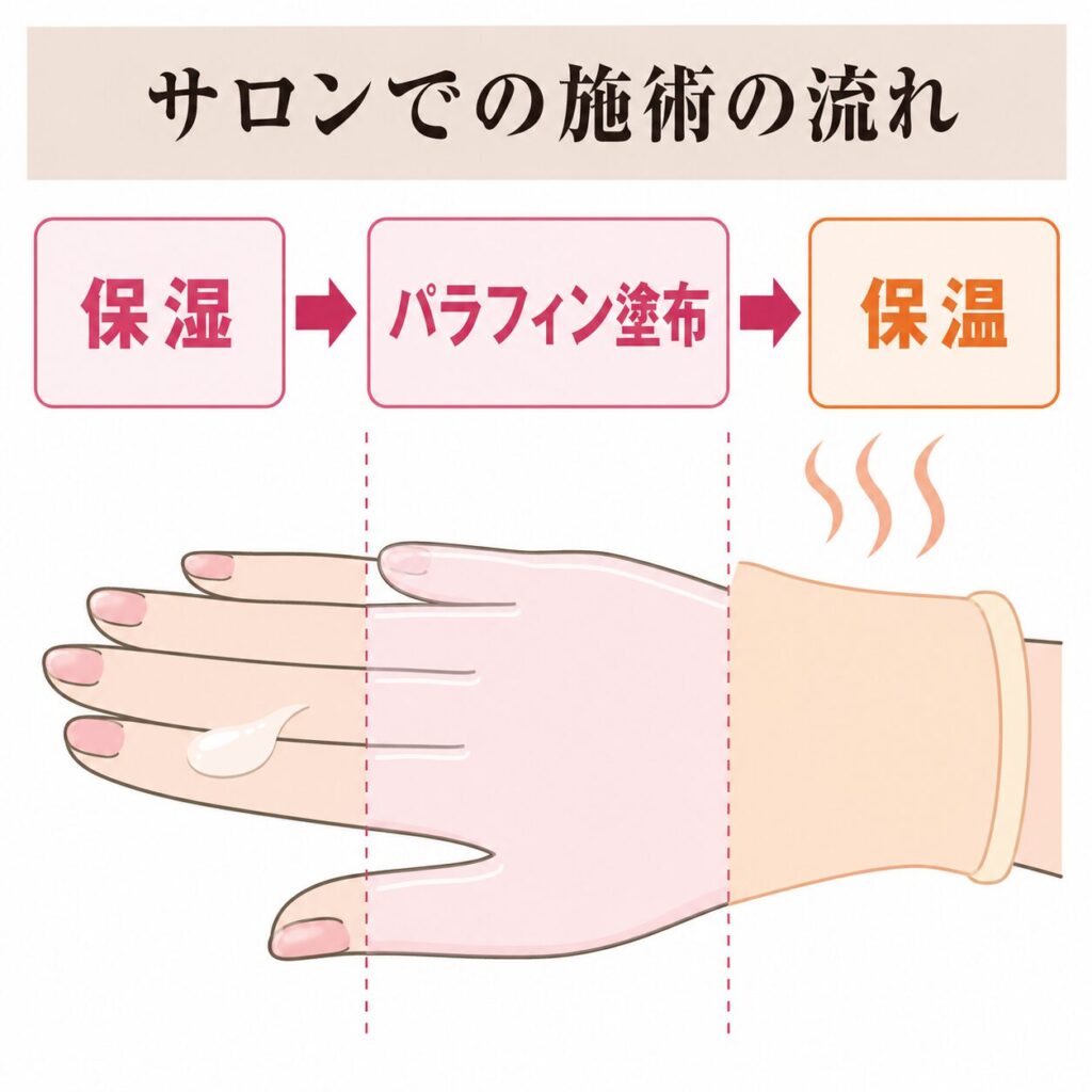 サロンでのパラフィンパックの流れの図