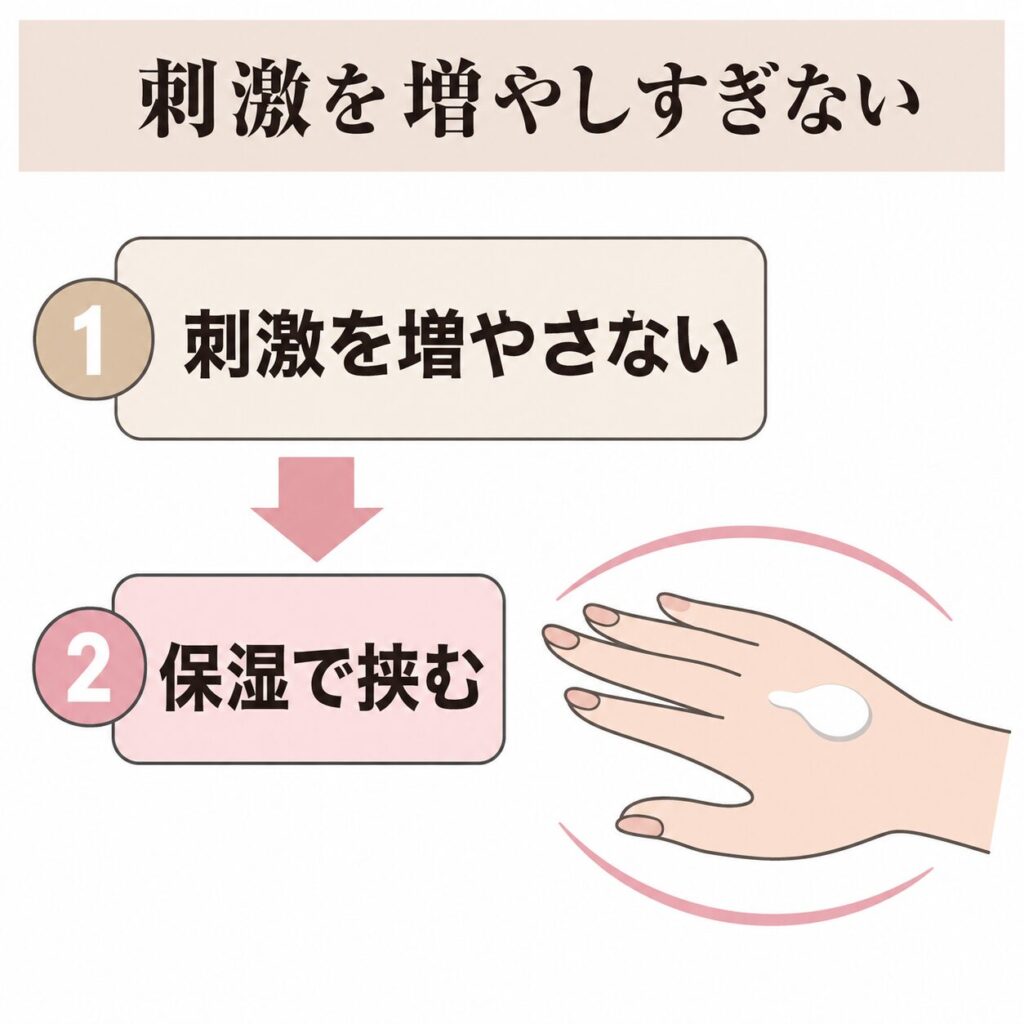 手に美容液を使う注意点の図