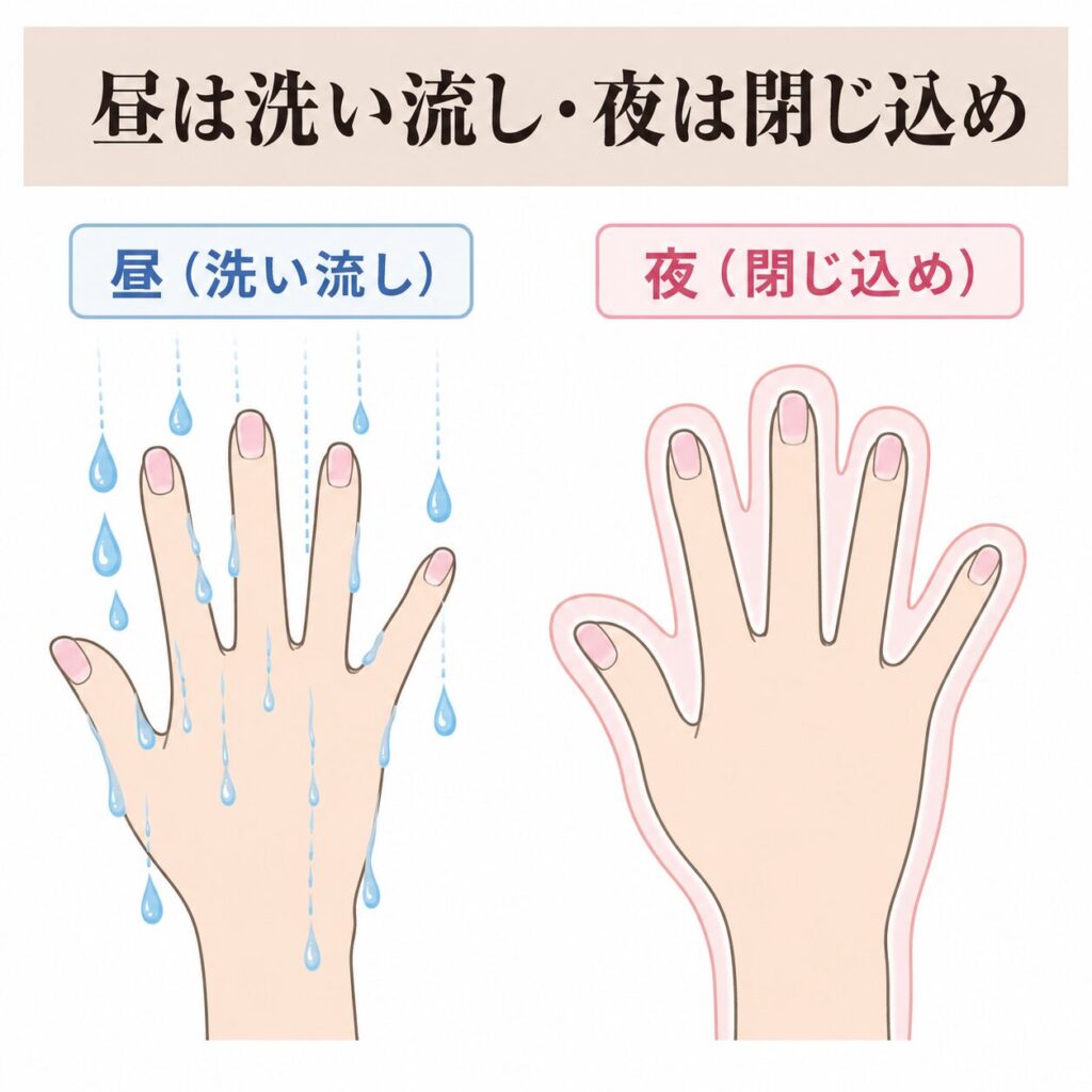 昼は洗い流し・夜は閉じ込め