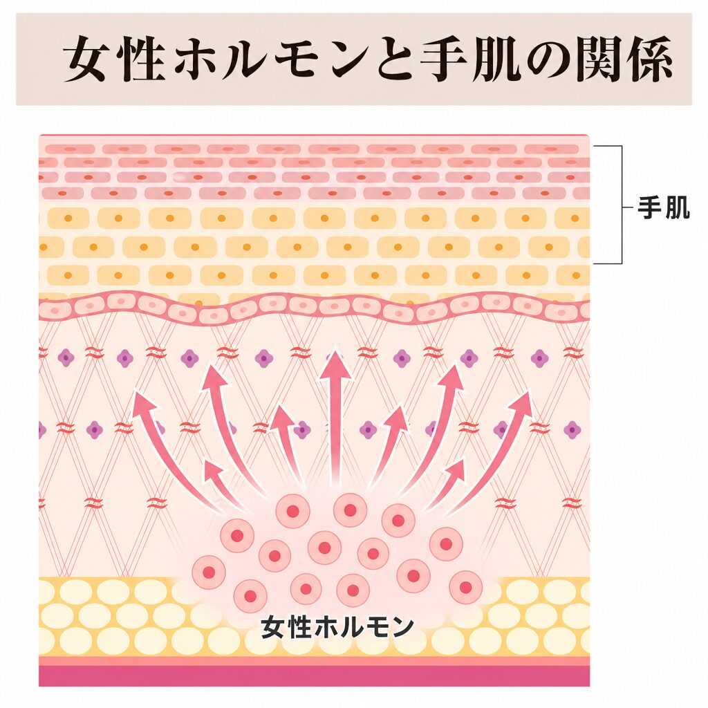 女性ホルモンと手肌の関係を示す図