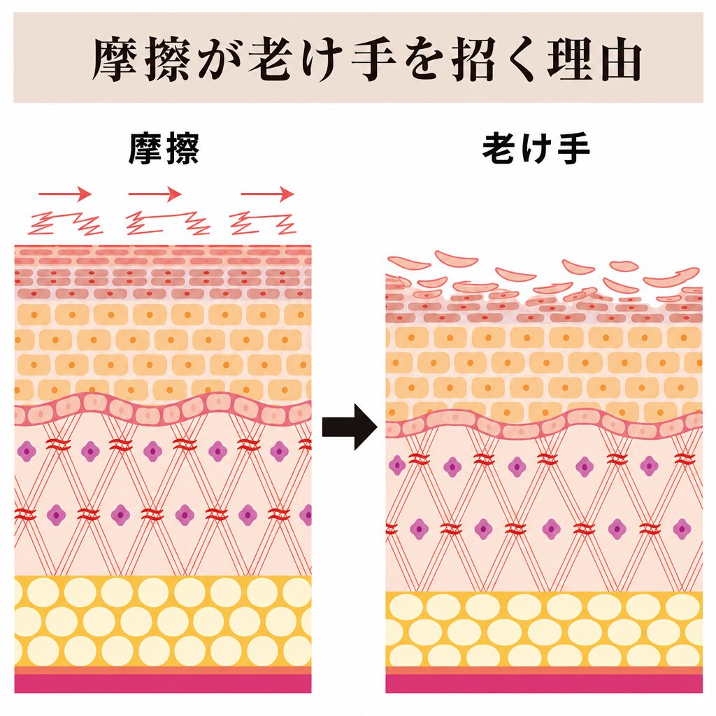 摩擦から老け手につながる図