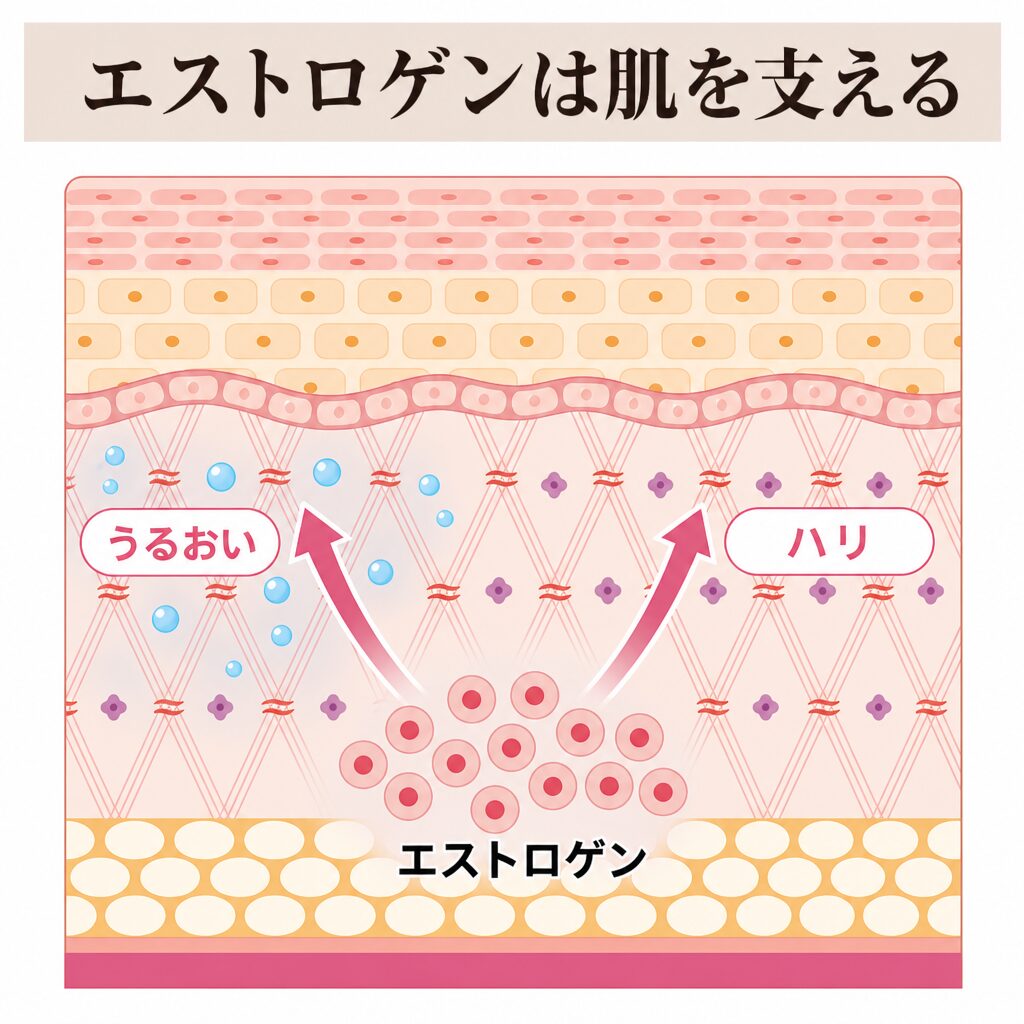 エストロゲンと肌のうるおい・ハリの関係図