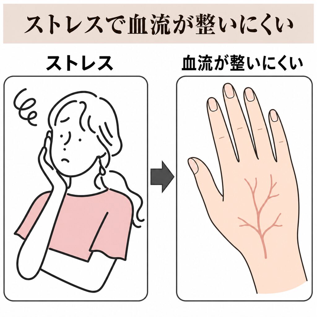 ストレスで血流が整いにくい図
