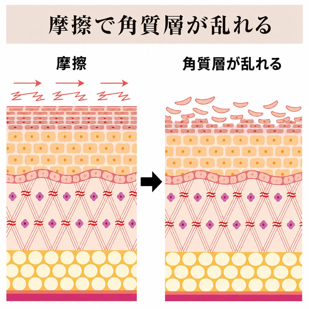 摩擦で角質層が乱れる図