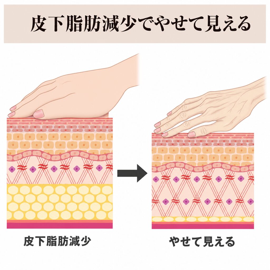 皮下脂肪減少で手がやせて見える図