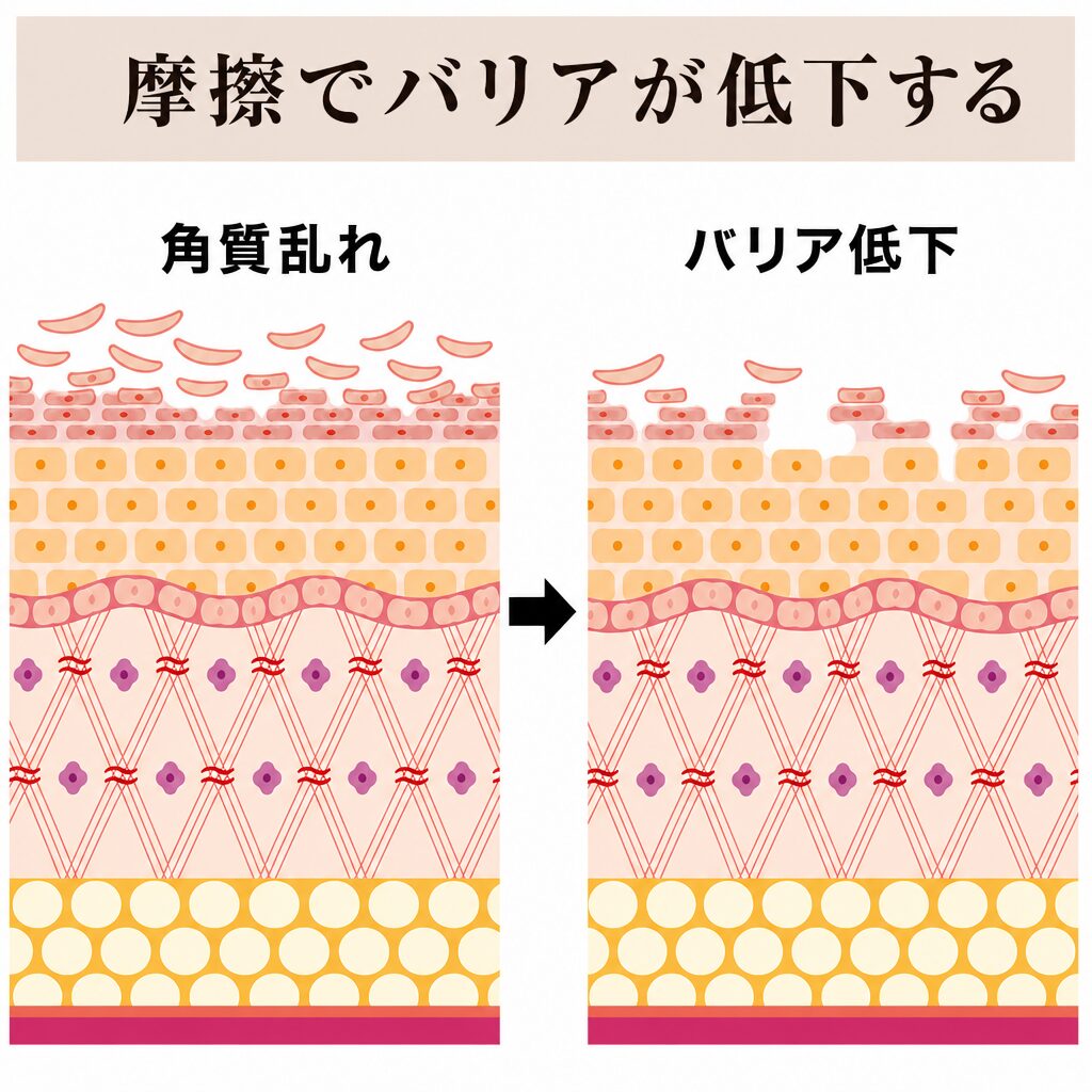 摩擦でバリア機能が低下する図