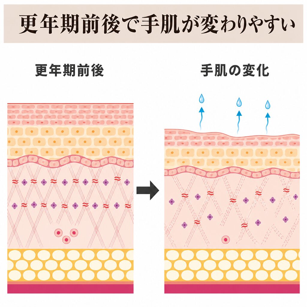 更年期前後で手肌が変わりやすい図