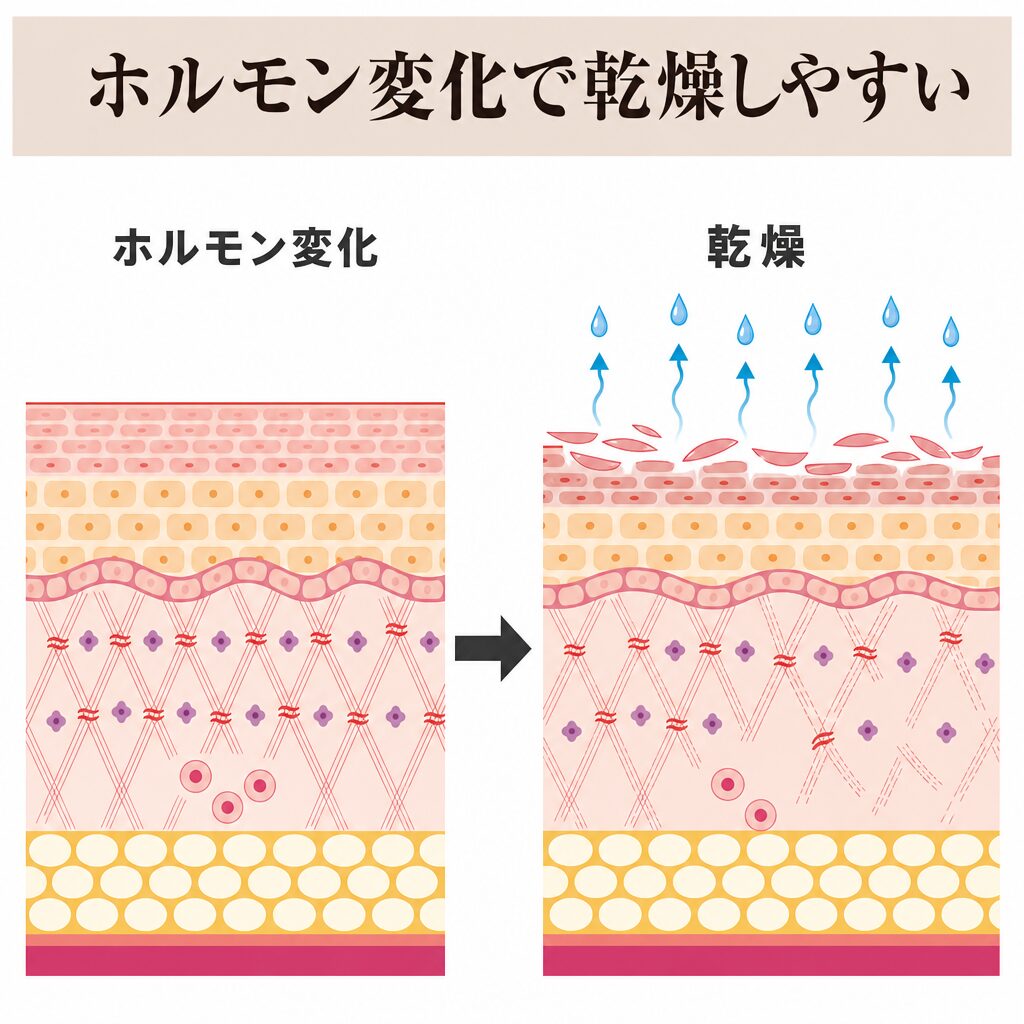 ホルモン変化で乾燥しやすくなる図