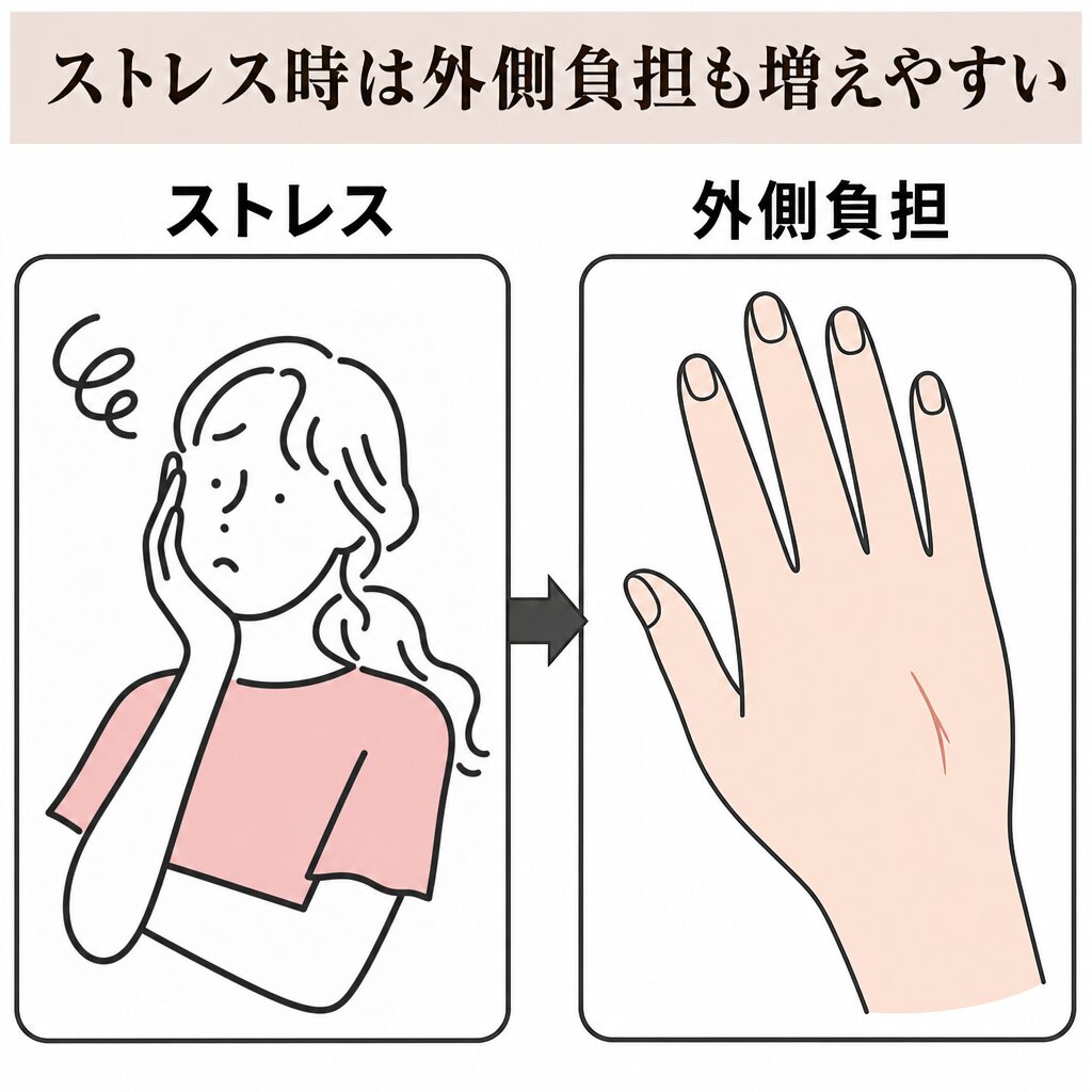 ストレス時に外側負担が増える図