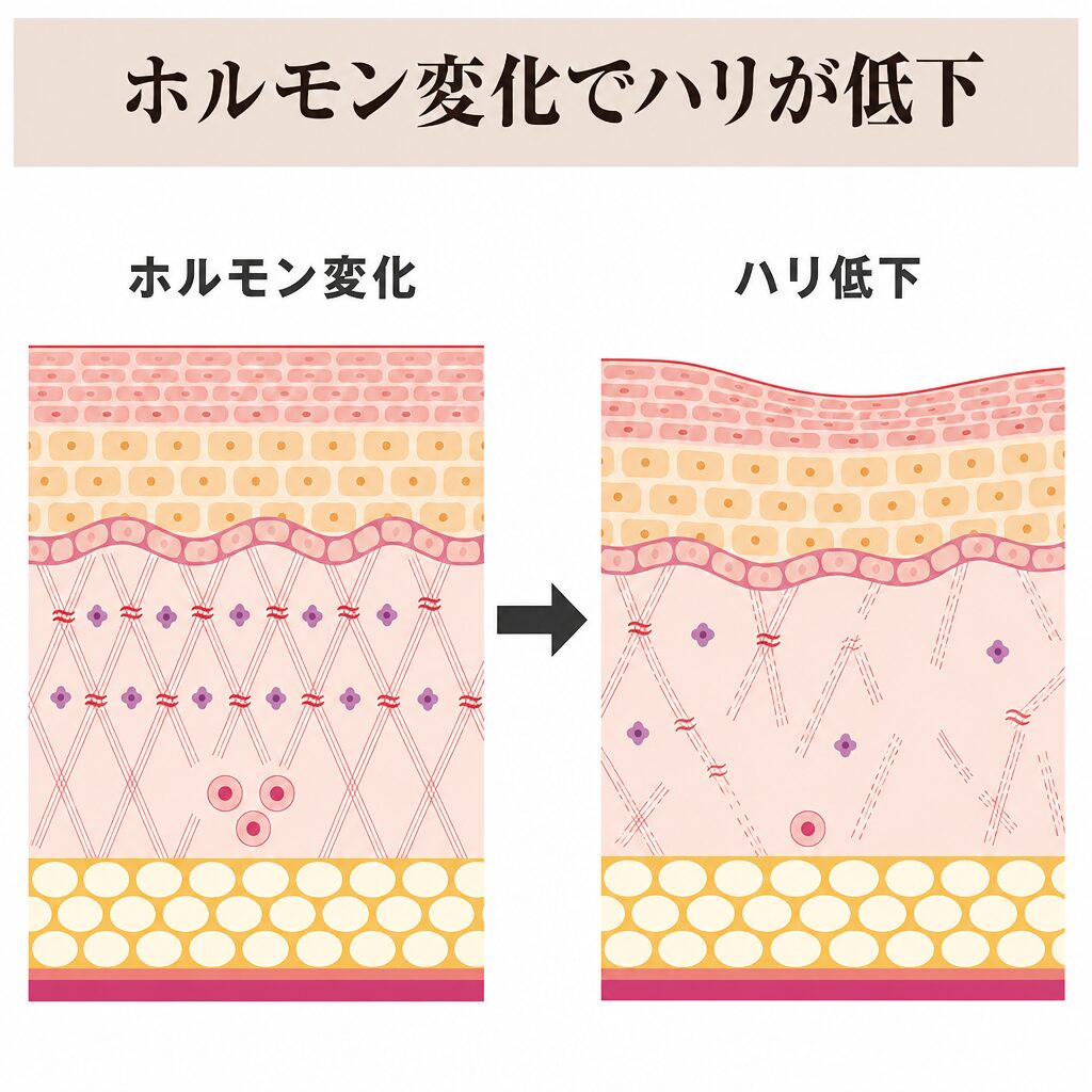 ホルモン変化でハリが低下しやすい図