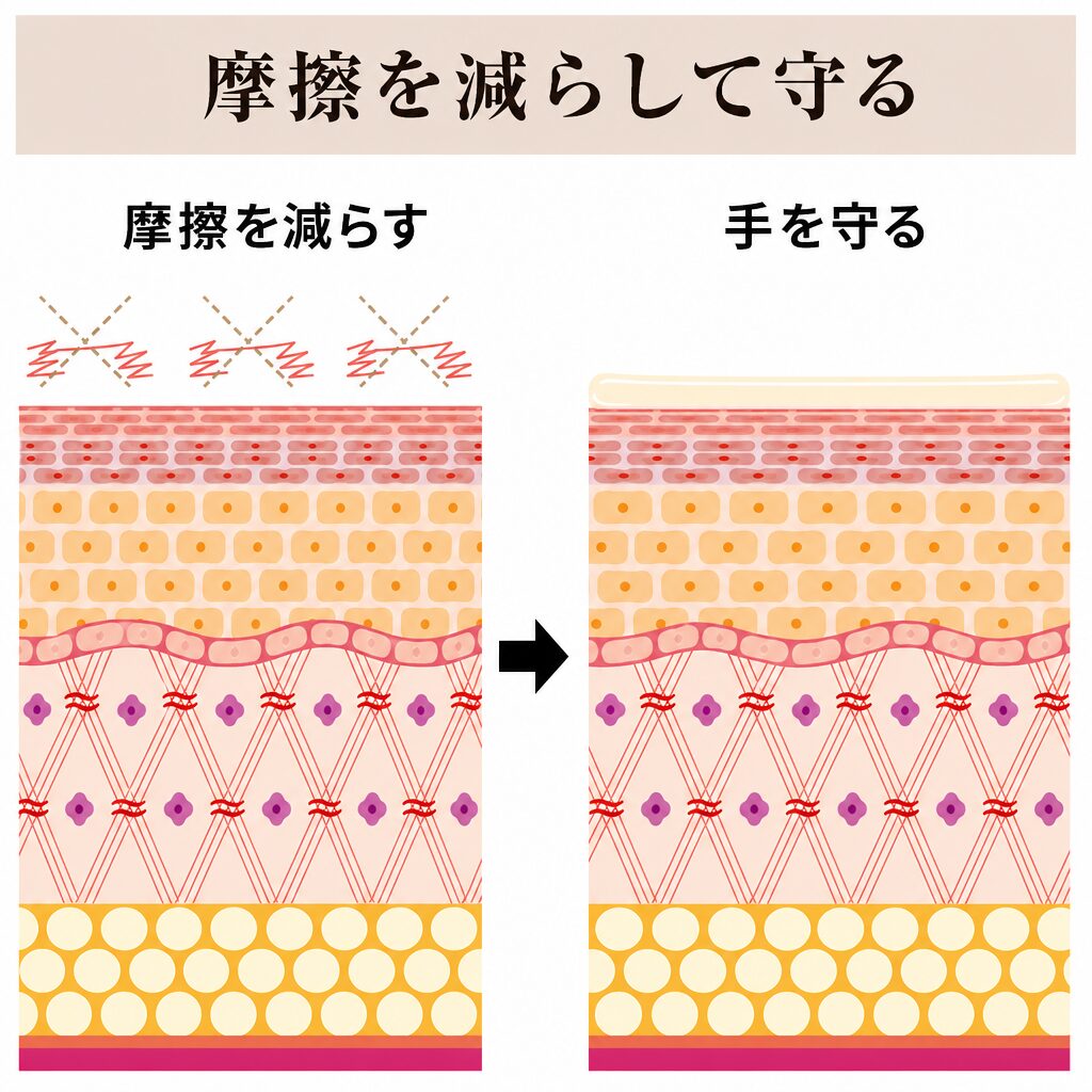 _摩擦を減らして手を守る図