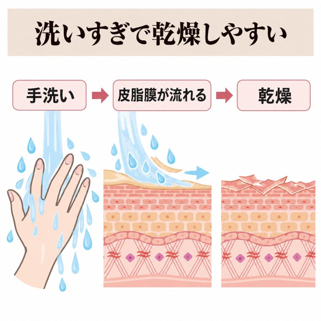 手を洗いすぎると乾燥しやすくなる理由の図