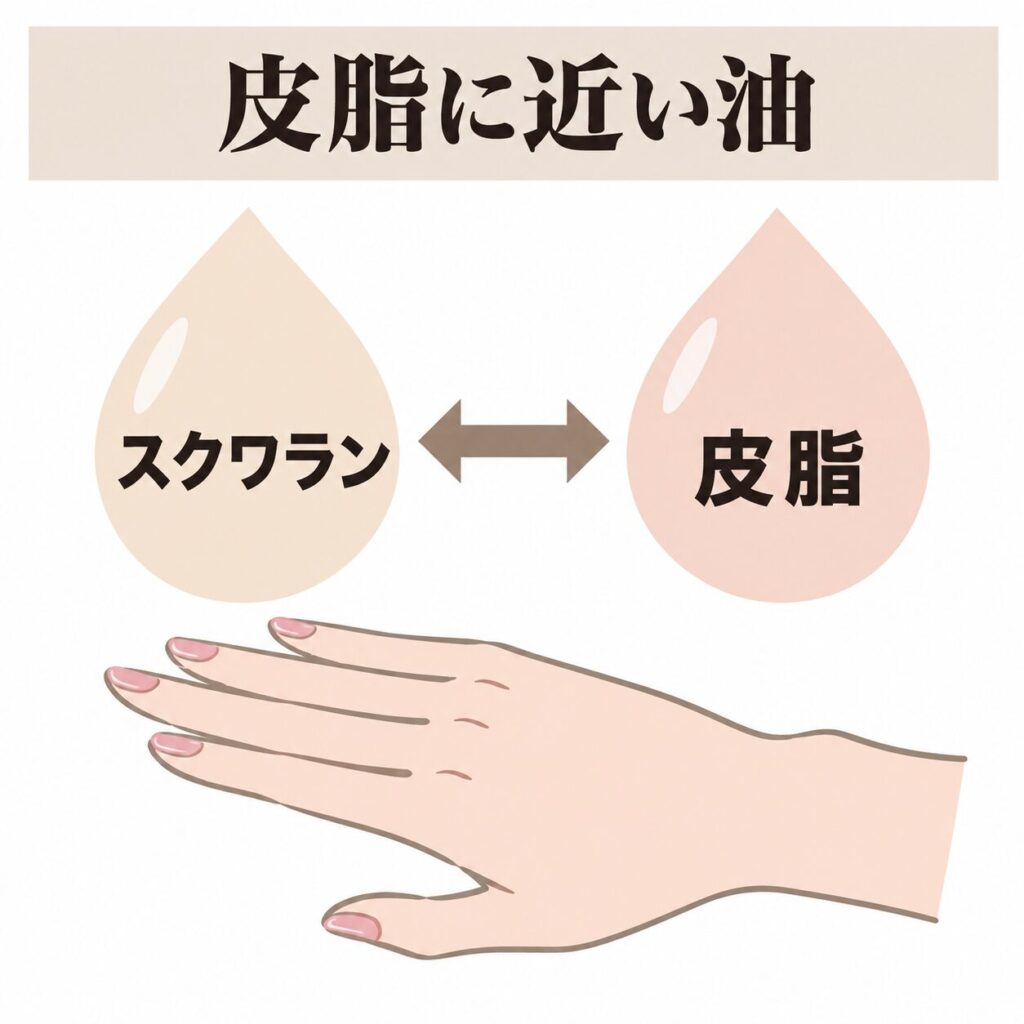 スクワランが皮脂に近い油分であることを示す図