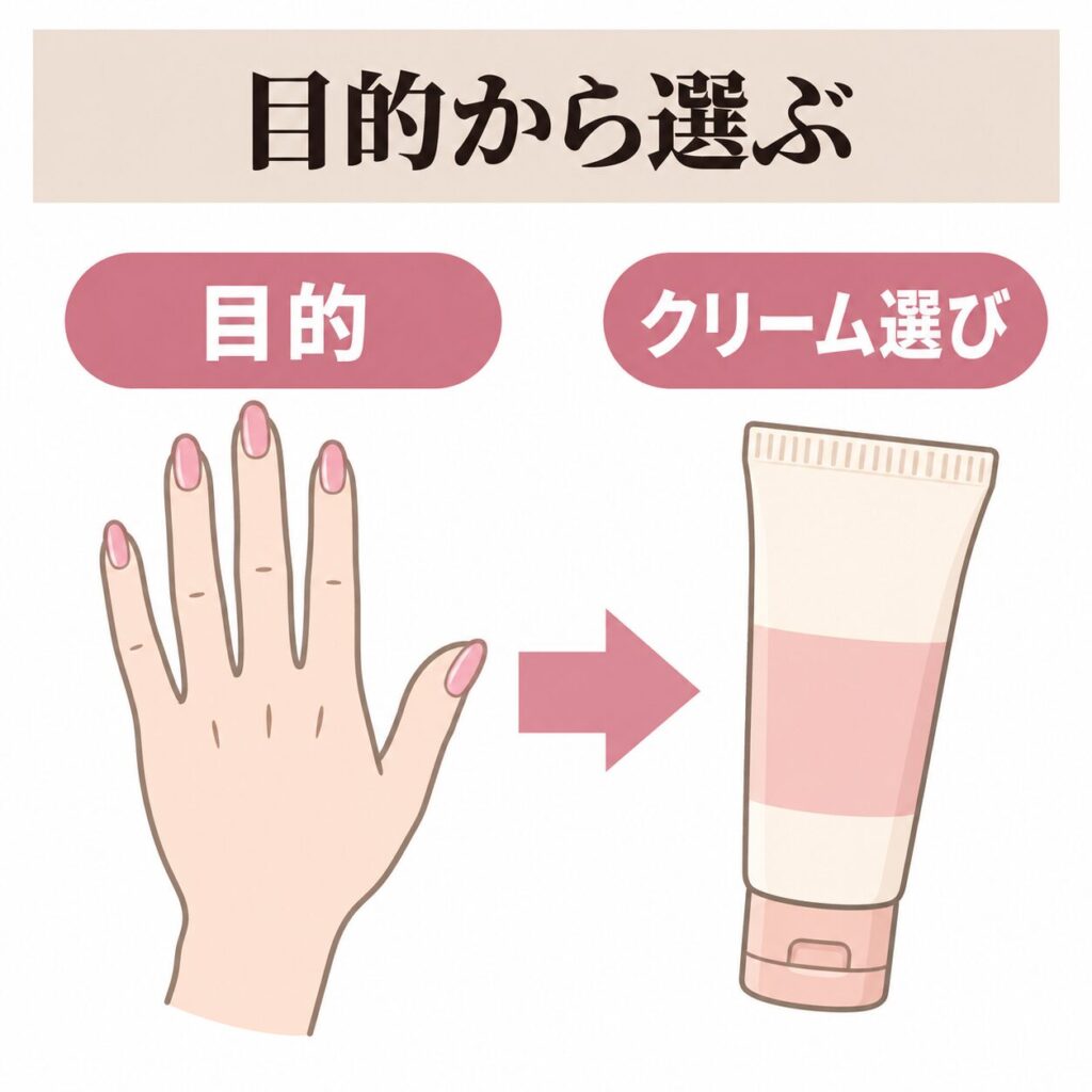ハンドクリームを目的から選ぶ考え方の図