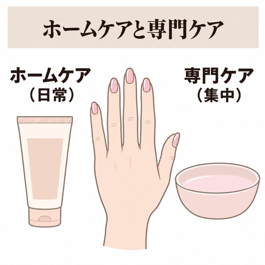 ホームケアと専門ケアの役割の違いの図